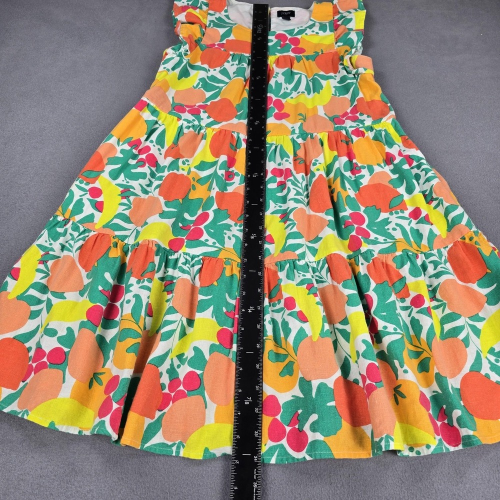 J Crew Dress Womens 0 Multicolor Fruit Print Ruffle Linen Blend Summer Party - Picture 6 of 14